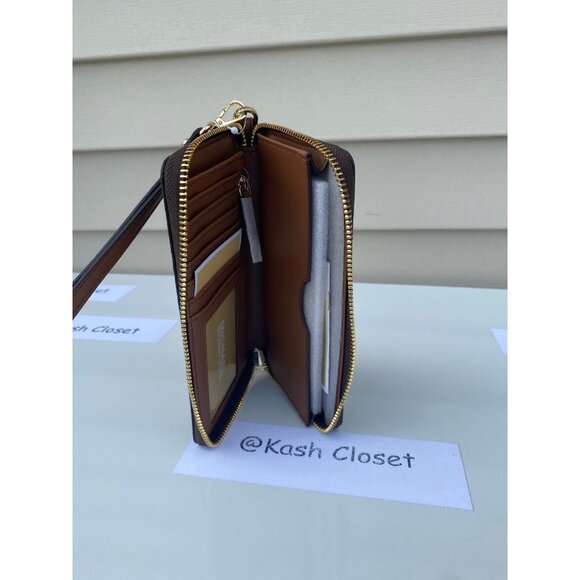 Michael Kors wristlet large phone case wallet jet set travel MK signature brown - Picture 5 of 6